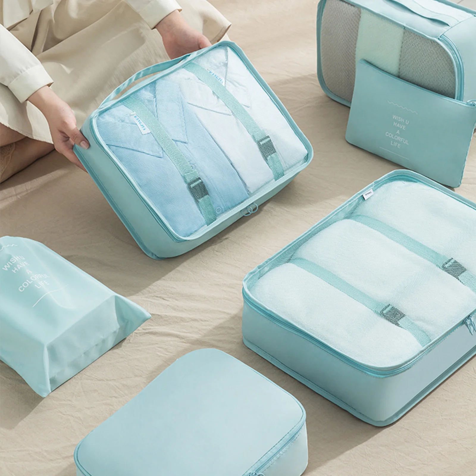 10-Piece Travel Packing Cube Set, Foldable Luggage Organizers with Mesh Window for Clothes and Shoes Storage