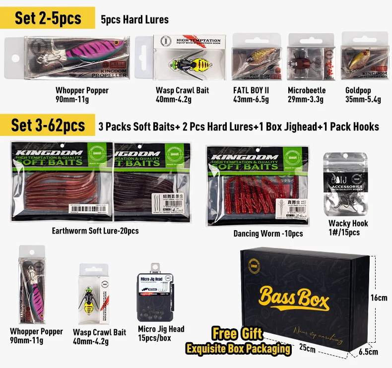 Kingdom Fishing 5 Stück 62 Stück 132 Stück Angelköder-Set für Forelle/Hecht/Barsch, künstliches Multi-Köder-Angelset, individuell verpackte Tackle-Box – Detail 2