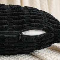 Black Corduroy Throw Pillow Cover 18x18 Inch Soft Striped Cushion Cover Square Cushion Case Pillow Cotton Cover White Pillowcase 3