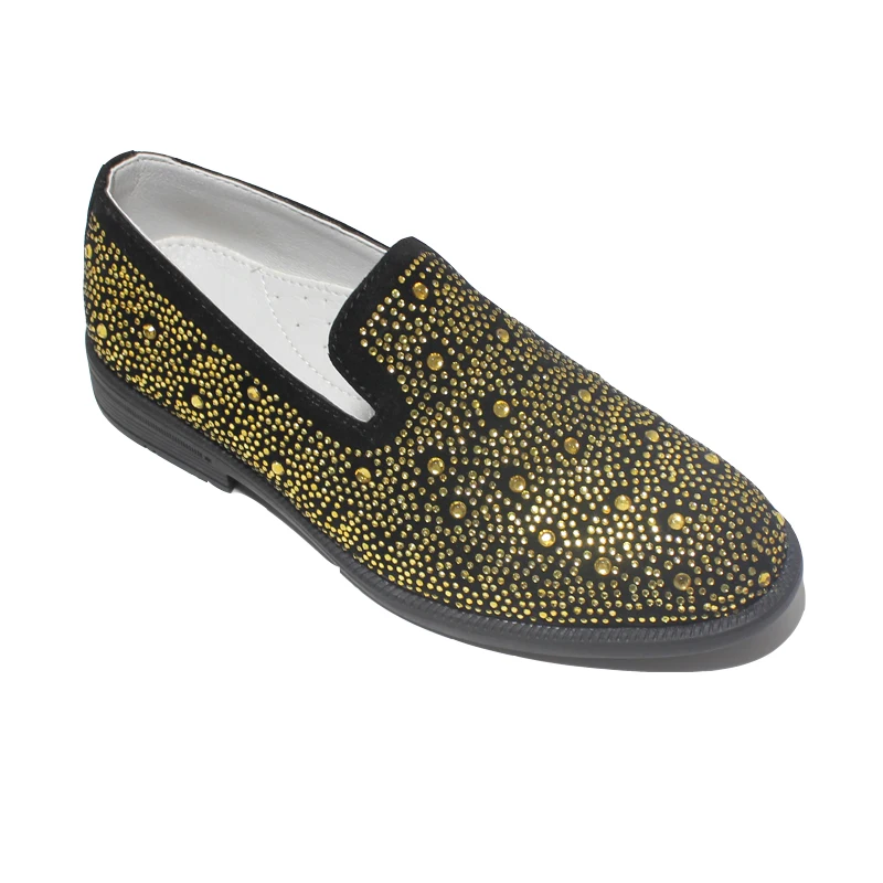 New Fashion Children Boys Dance Sparkly Shoe Pearl Strass Shining Kids Party Shoes For Boys Scarpe Da Sposa Con Tacco Basso