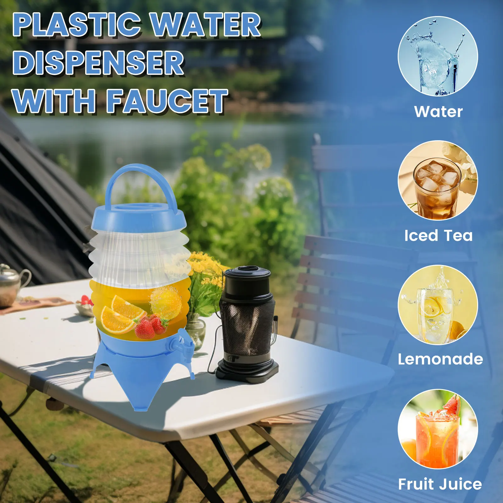 Plastic Water Dispenser with Spigot 9.5L Plastic Beverage Dispenser Foldable Plastic Drink Dispenser Portable Summer Beverage