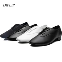 Diplip Men Latin Dance Shoes Modern Tango Salsa Leather Ballroom Shoes Square Heels Children Man Sneaker Jazz Back White Color 1