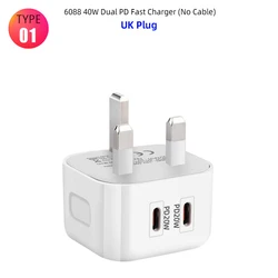 40W Dual Port USB - C Fast Charger with PD Technology - 40W PD UK Plug (Only 1 PCS Charge)