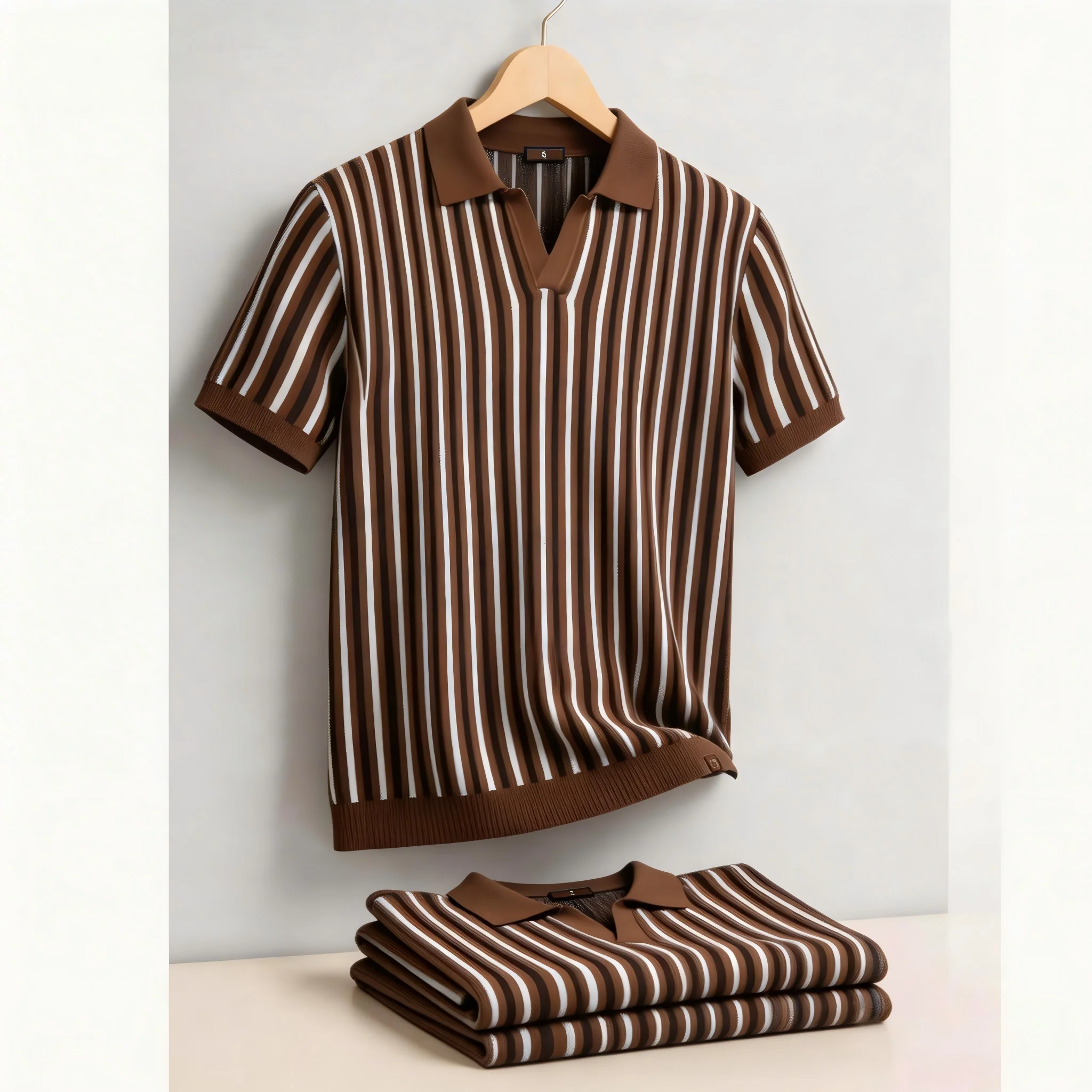 Summer Men's Polo Shirts 2026 Stripe Design Ice Silk Short Sleeve Cool Touch Breathable Casual Outdoor Polo Shirt for Men