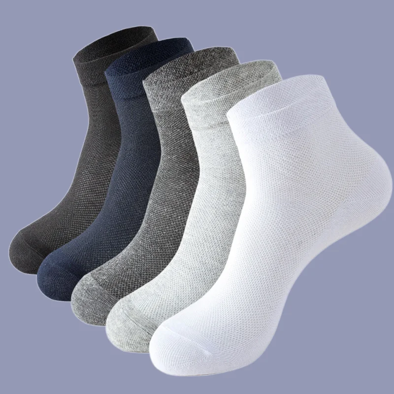 

5 Pairs 2024 High Quality Men Mesh Socks Fashion Casual Athletic Summer Organic Cotton Breathable Black White Business Sock