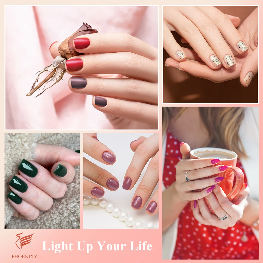 Phoenixy Gel Nail Polish Set with 36W UV LED Lamp Dryer Semi Permanent UV Gel Varnishes Top Base Coat Complete Nail Art Tool Set 6