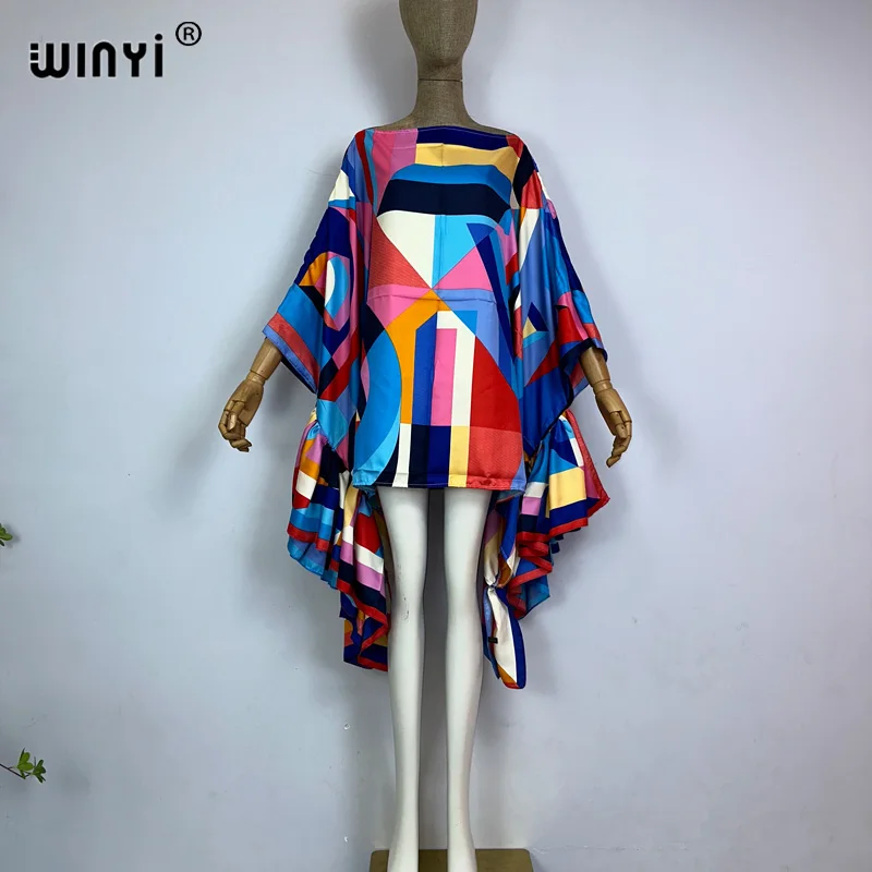 WINYI ženy léto móda soumrak večírek beachwear kuvajt bohémský abaya kaftan supět rukáv sexy elegantní pláž obal nahoře šaty