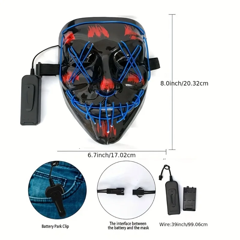 halloween mask led face light mask Scary Scream Bright Mask For Carnival Halloween Costumes For Men glow in the dark