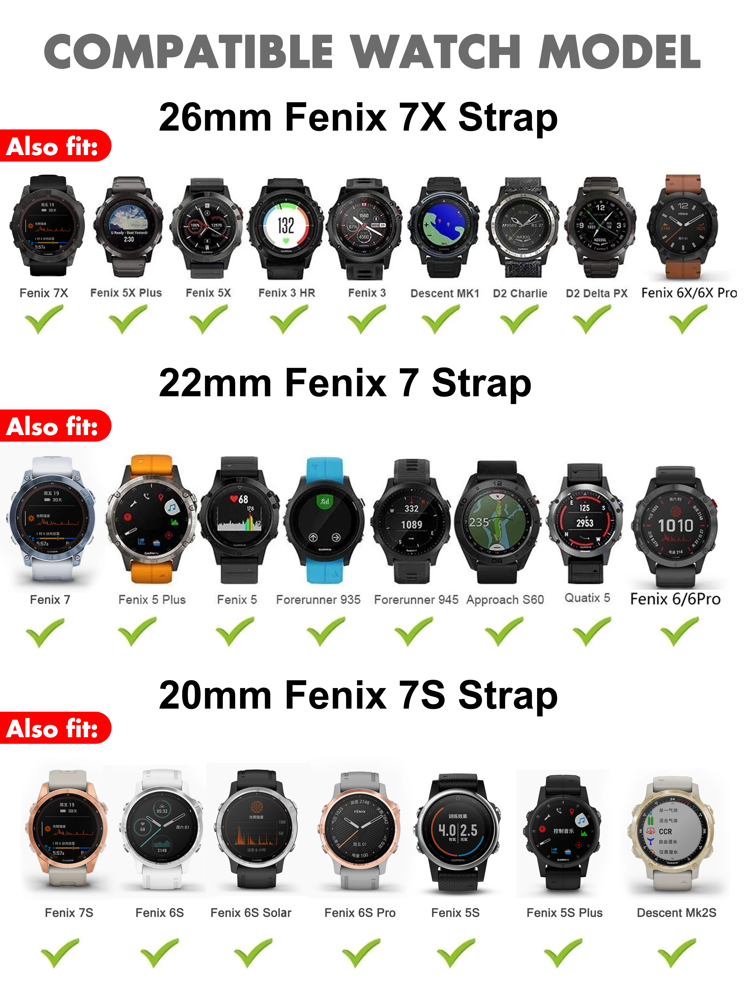 Ǹ ð  Ʈ, Garmin Fenix 7X 7 7s 5 5X Plu Easyfit ո , Fenix 6X 6 Pro 6s Ʈ ġ , 26mm, 22mm, 20mm