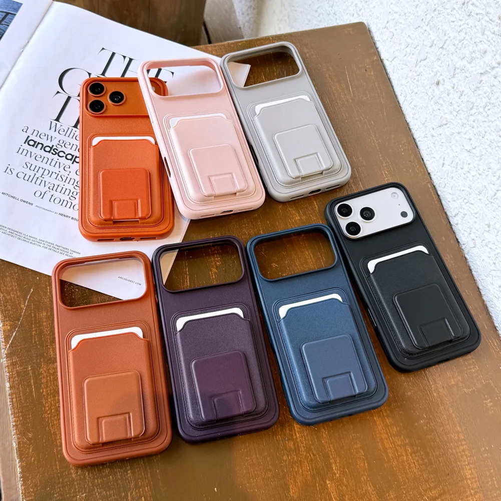 Dual Card Slot Square Stand Phone Case with Camera Protection Cover