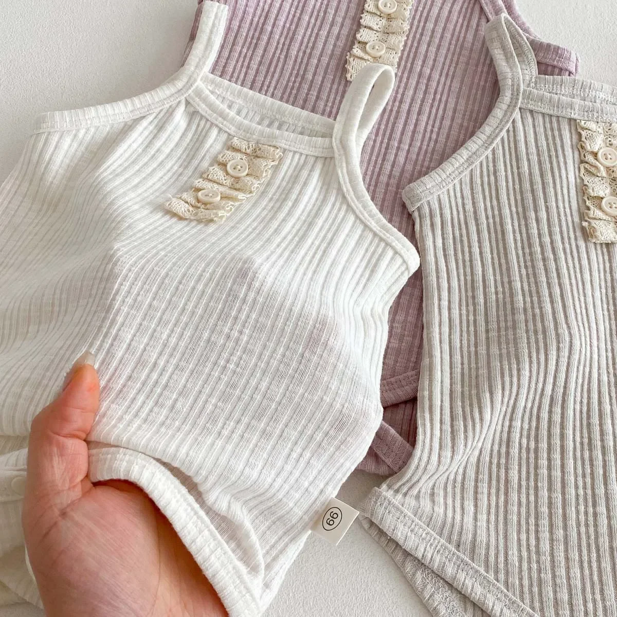 Summer Korean Style Baby Lace Trim Romper Girl Simple Strap Bodysuit Cotton Pantsuit for Baby Girl Infant Clothing