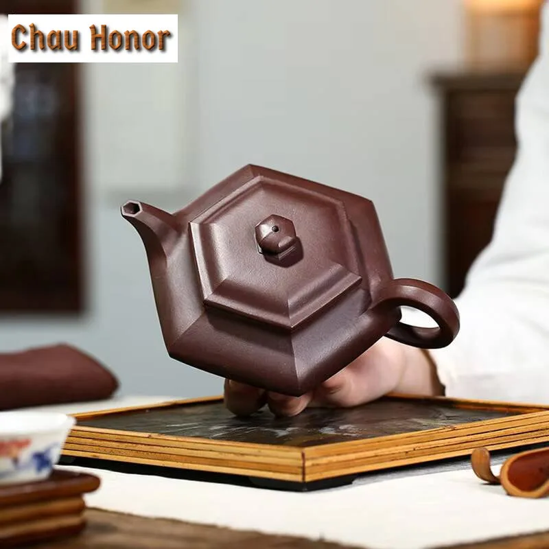 330ml Chinese Yixing Purple Clay Teapot Handmade Hexagonal Water Flat Tea Pot Kettle Boutique Zisha Teaset Customized Collection