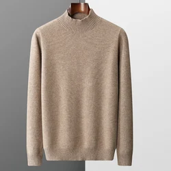 RONGYI 100% Pure Wool Cashmere Sweater Men's Half Turtleneck Pullover Casual Fashion Thickening Knit Loose Jacket Tops