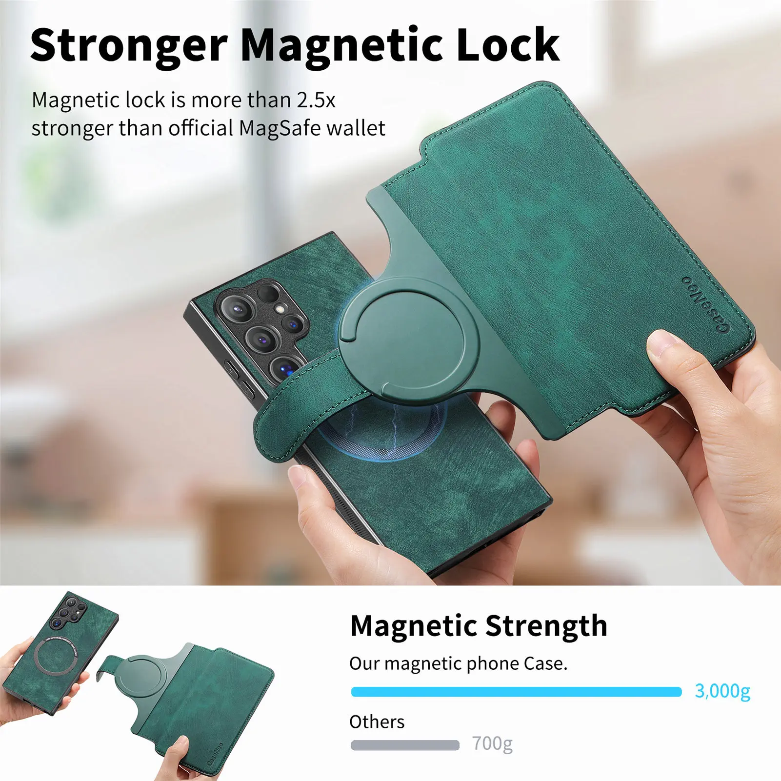 Magnetic Leather Wallet Case with Card Holder and Flip Cover