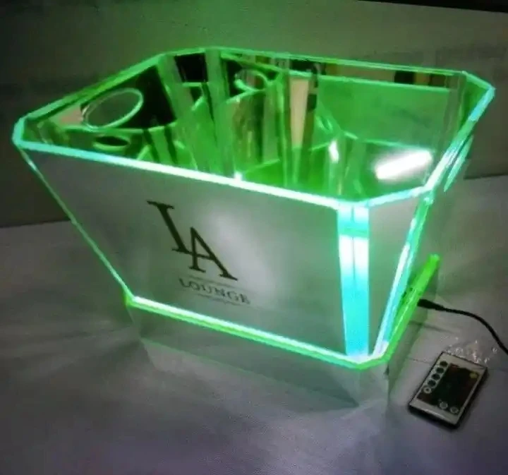 

Silver Chrome Mirror Finish LED Ice Bucket Lighted Bottles Ice Cooler Wine Tub for Events Wedding Party Lounge Bar Night Club