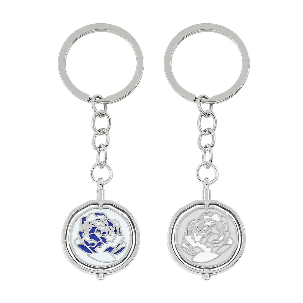 Arcane-Inspired Ekko Rotating Pendant Keychain - Powder Blue & Pink Rose Design