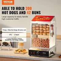 Hot Dog Steamer, 39QT, 2-Tier Hot Dog Hut Steamer, 86℉~185℉ Temperature Control, Electric Bun Warmer with Tempered Glass Slide D 2