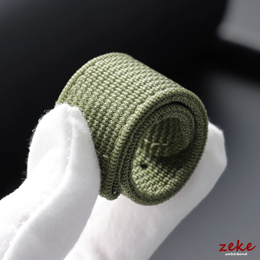 Army Green Ribbed Nylon Quick Release Watch Band - Woven Canvas Fabric Strap for Men's Military Sports Bracelet