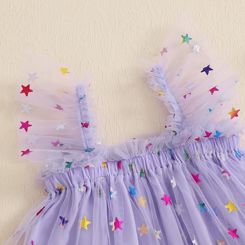 MISOWMNJOY Summer Chiffon Baby Girl Tulle Dresses Princess Glitter Flower Print Fly Sleeve Square Neck Kids Sundress Clothes girls dress princess costume kids clothes