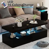 Double-Layer Design for Living Room Green Coffee Table Modern Stylish Coffee Table With 16 Colors LED Lights Black Furniture 2