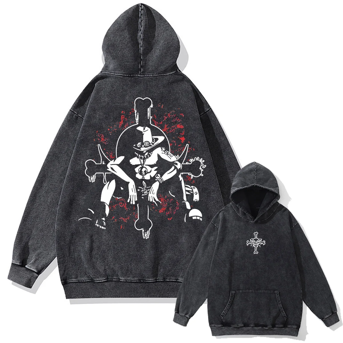 Japanese Anime One Piece Print Pullover Men Washed Hoodie Sweatshirt Cotton Harajuku Streetwear Vintage Hooded Hoodie Unisex