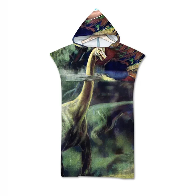Ancient Dinosaur Hooded Bath Towels Cloak Microfiber for Adults Bathrobe Skin-friendly Swimming Beach Towels Poncho 75*110cm 2