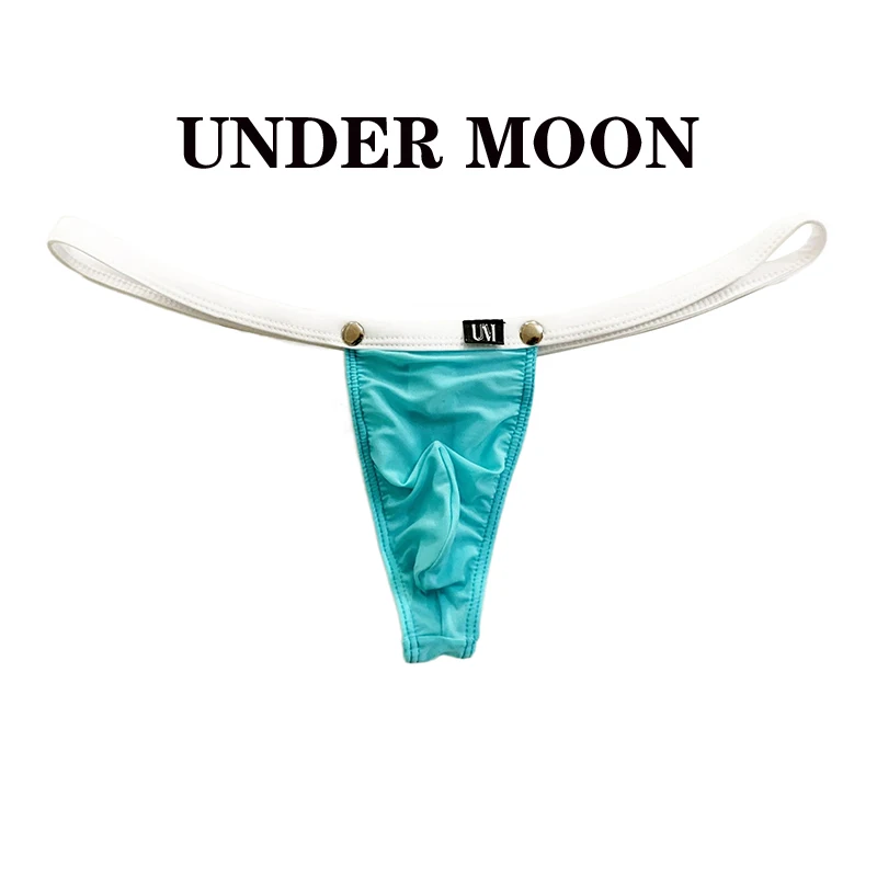 Ice silk men's decorative button thong pocket pocket sexy men's T pants translucent underwear