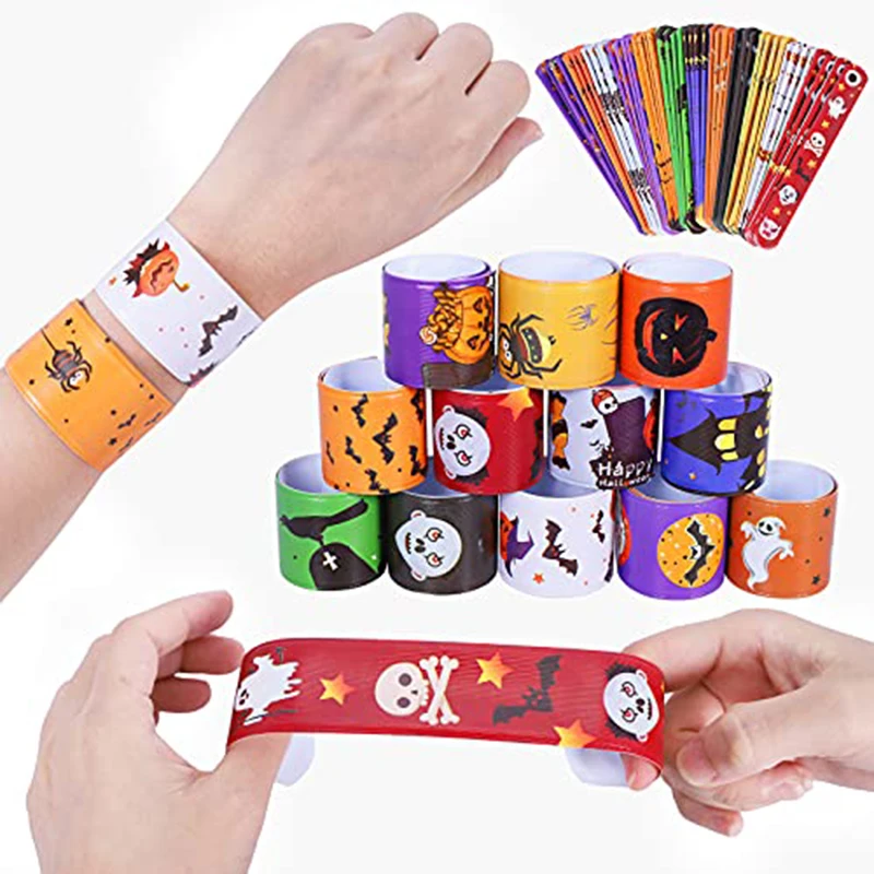 Party Toys Toy Gift Filler 12/24/48pcs Halloween Slap Bracelets Spider Pumpkin Print Wristbands Halloween Party Favors Toys for Kids Gifts Xmas