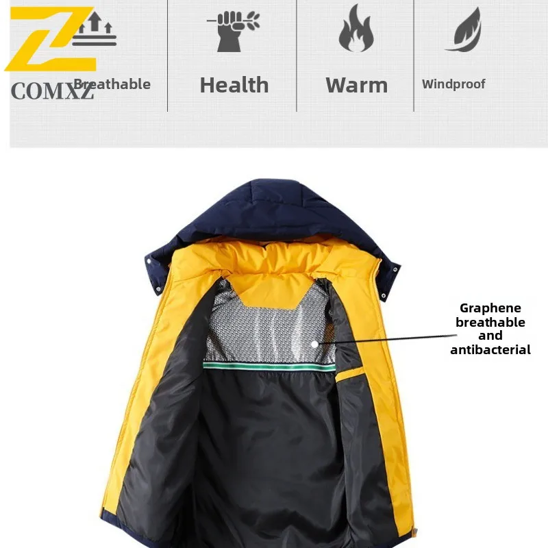 COMXZ Men Graphene Heated Vest Winter Thermal Hooded Sleeveless Jacket Fleece Lined Thicken Sportswear Outdoor Casual Waistcoat