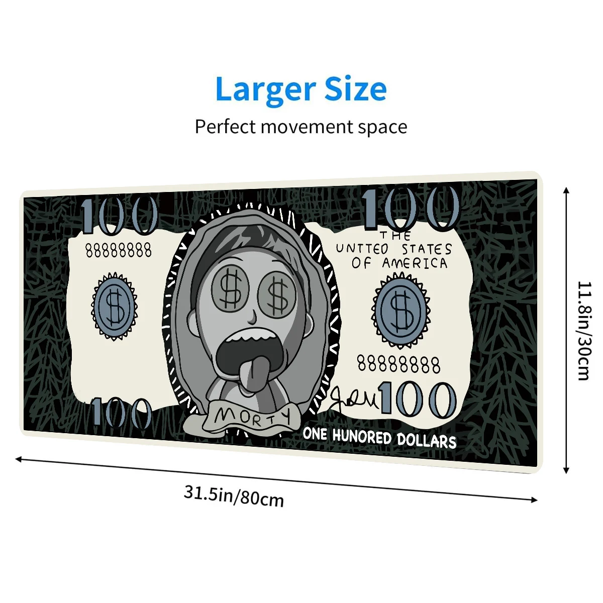 100 Dollar 31.5 X 11.8 Inch Keyboard Mouse Pad, 3D Gaming Mouse Pad, Gift Mouse Pad With Non-Slip Rubber Base 6
