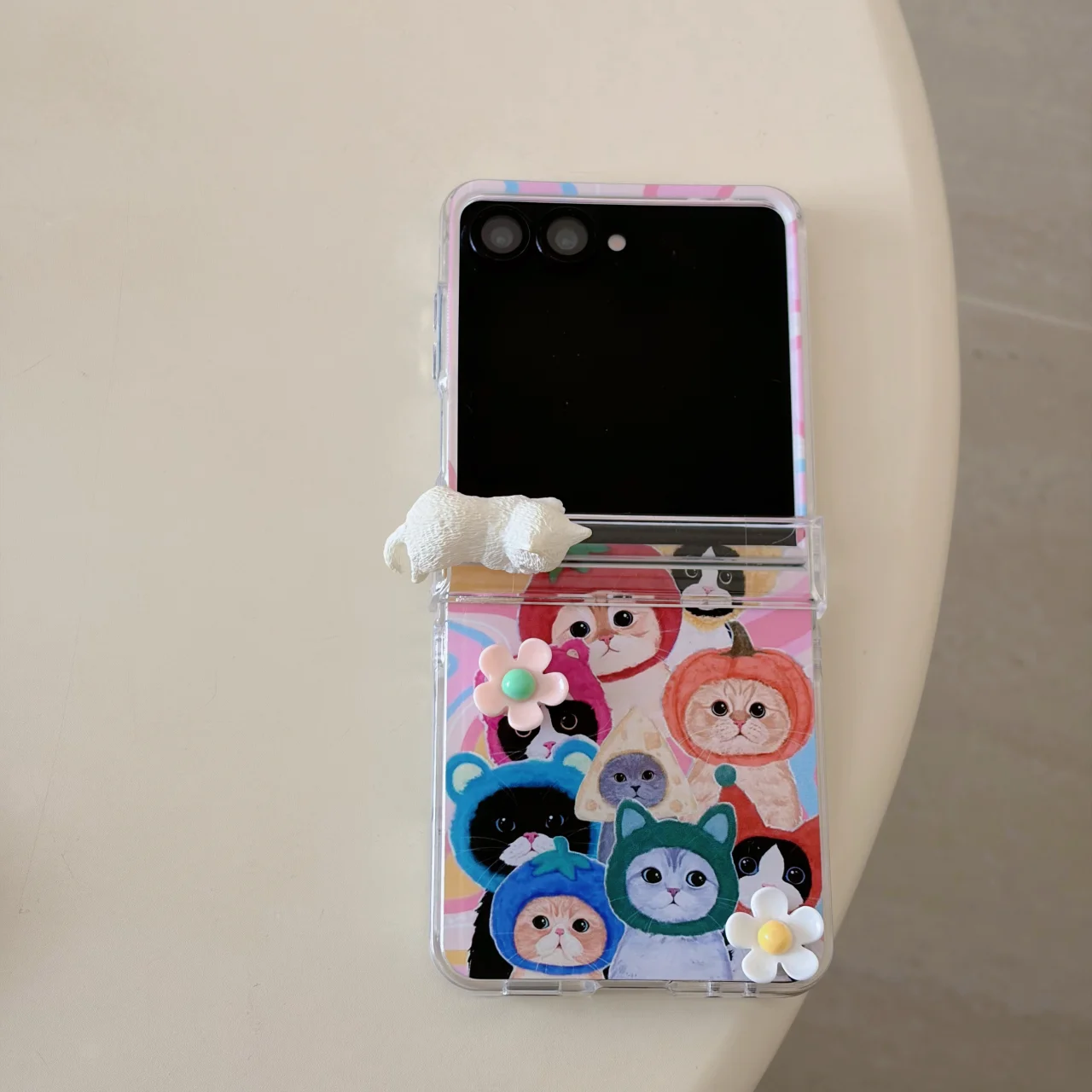Korean Cute Kitten 3D Flower Fold Phone Case with Holder