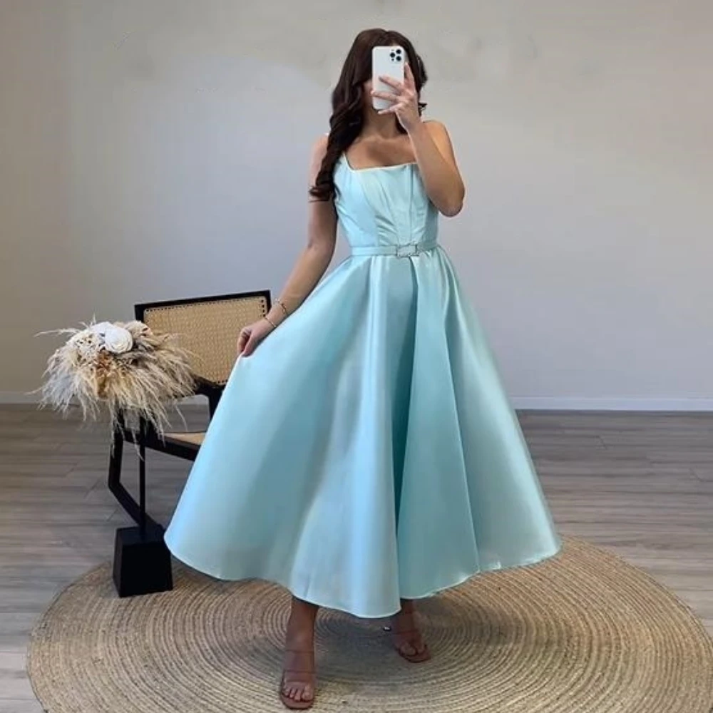 Jiayigong  Prom Satin Sashes Draped Quinceanera Ball Gown Square Neck Bespoke Occasion Gown Midi Dresses
