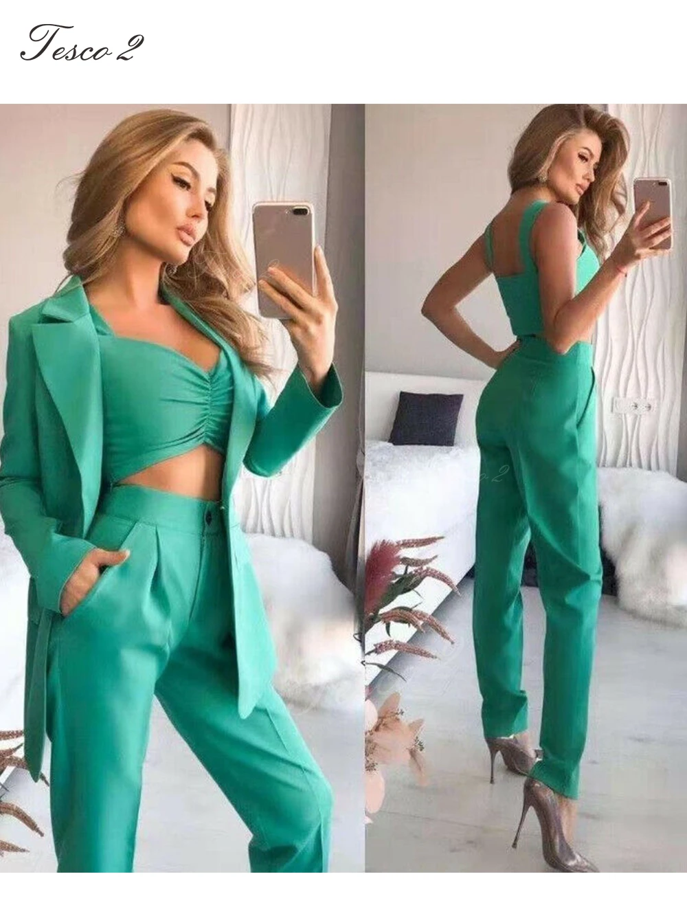 Elegant Women's Suit Slim Fit Sharp Cut Single Button Peak Lapel Women Suit 2 Piece Jacket Blazer Pants For Spring Autumn