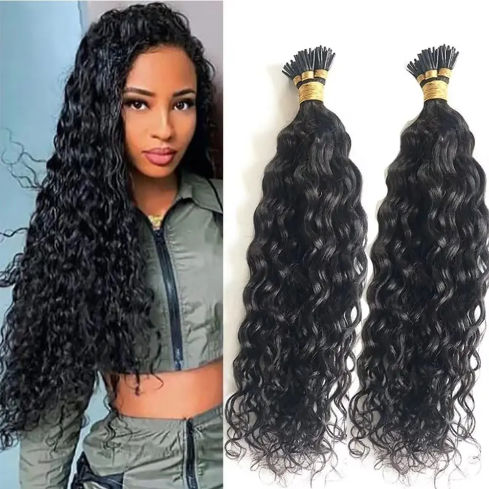 I Tip Hair Extensions Microlinks For Black Women Natural Deep Wave 100% Human Hair Brazilian Remy Human 50Pcs/Set 22 24Inch
