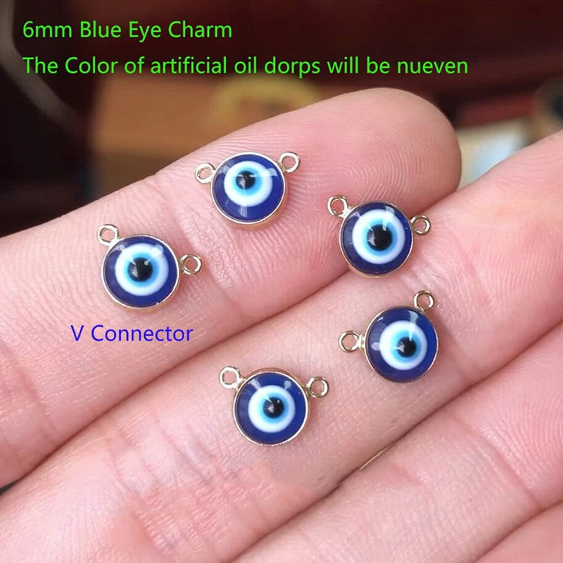 14K Gold Filled 6mm Blue Eye Charm Pendant / Connector /V Connector For Necklace DIY Jewelry Hypoallergenic Jewelry Accessory
