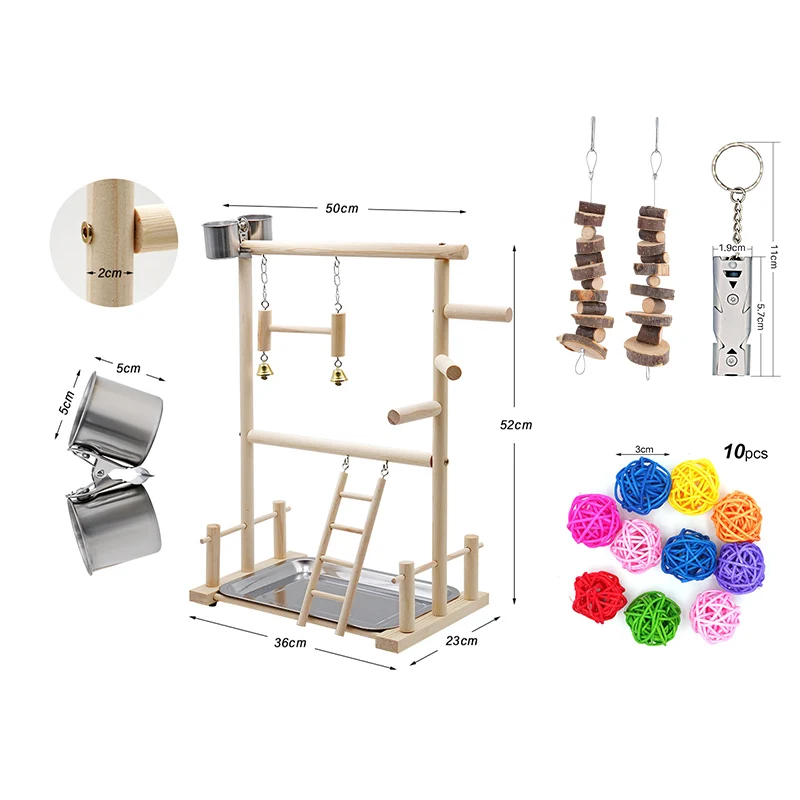 1set Parrot solid wood game stand with bird house Parrot stand perch ladder toy bird swing playground