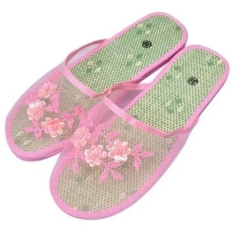 Women Indoor Slippers Sequin Flat Shoes Cool Lady Summer Hollow Mesh Beach Flip Flops Casual Baotou Creative Flower Mesh lightweight slippers flat slippers women slippers cotton slippers warm slippers slippers sandals