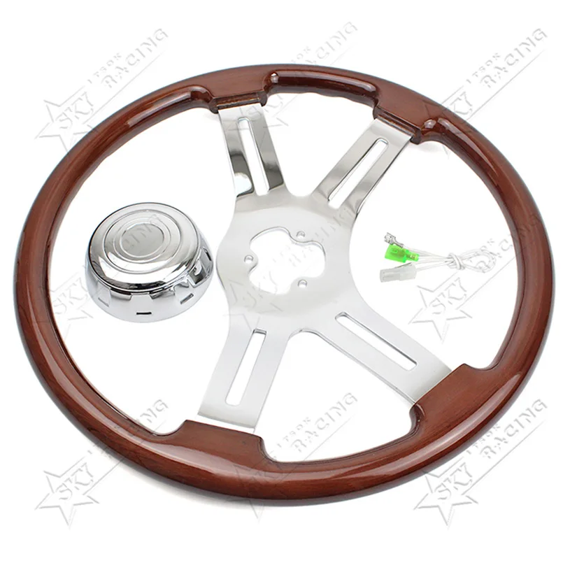 Forever Sharp 18-Inch Polished Wooden Steering Wheel - 3-Spoke Design For Freightliner, Kenworth, Peterbilt, Volvo Trucks