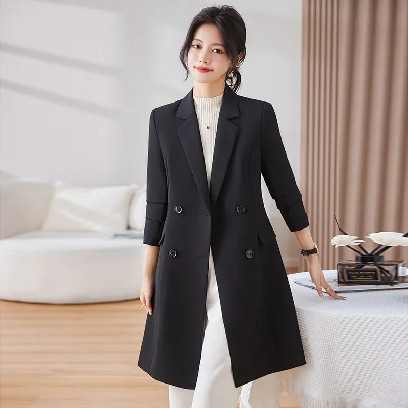 2023 New Autumn Winter Mid Length Suit Windbreaker Fashion Pink High End Feel Slim Goddess Style Professional Suit Coat S-4XL