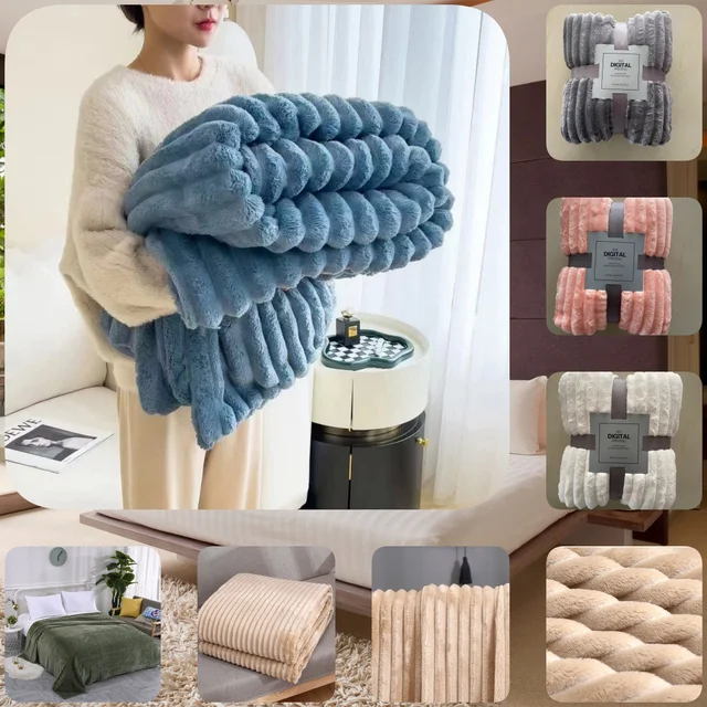 Summer Wide Clause Solid Color Cloud Mink Velvet Striped Blanket Flannel Blanket Thickened Yoga Throw Blanket Gift Thin Blanket 1