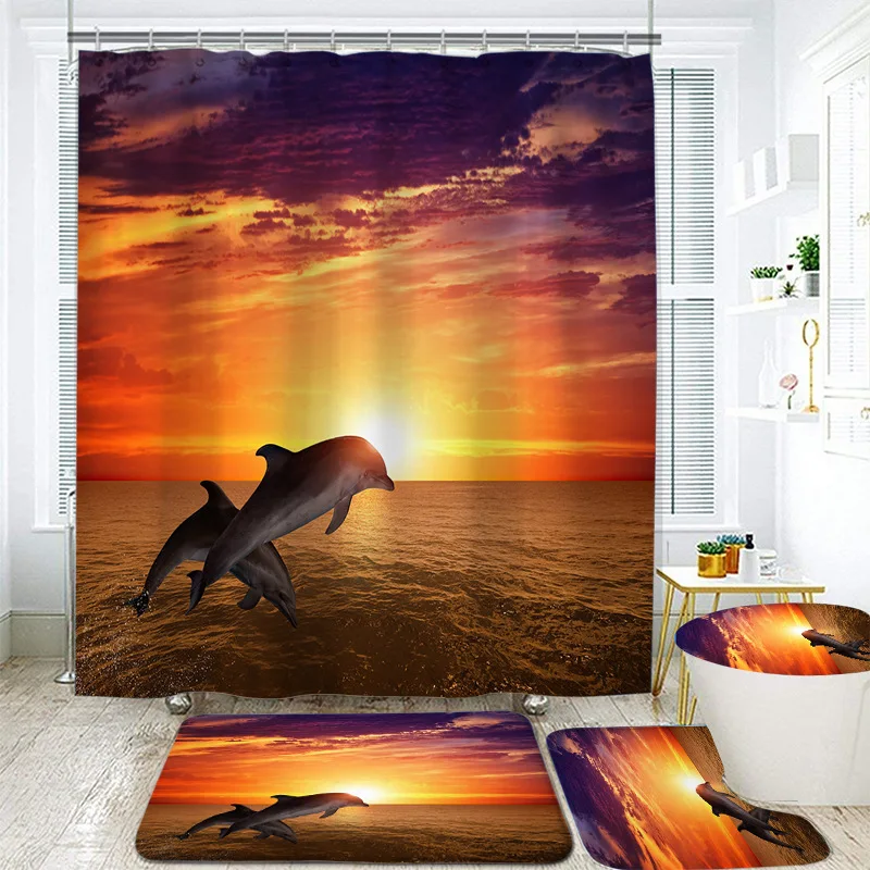 Ocean Cheerful Dolphin Shower Curtain Yak Turtle Whale Waterproof
