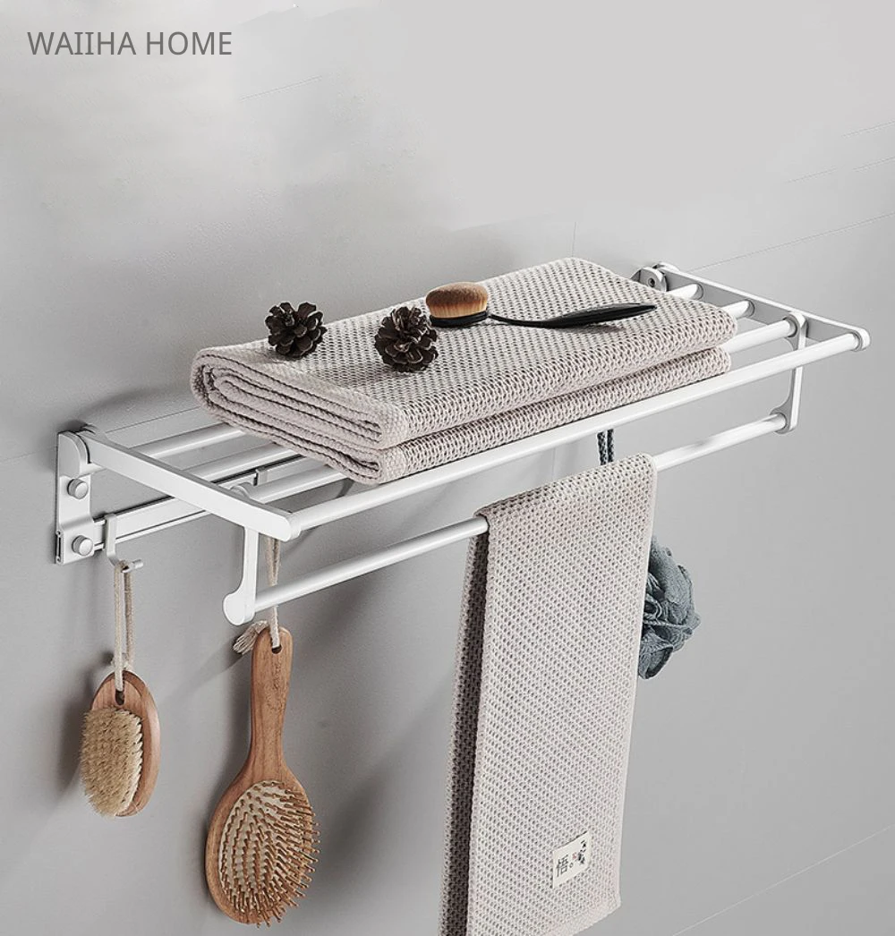 

Настенная Складная Полка для полотенец в ванную комнату, алюминиевый органайзер, держатель для полотенец, аксессуары для ванной комнаты