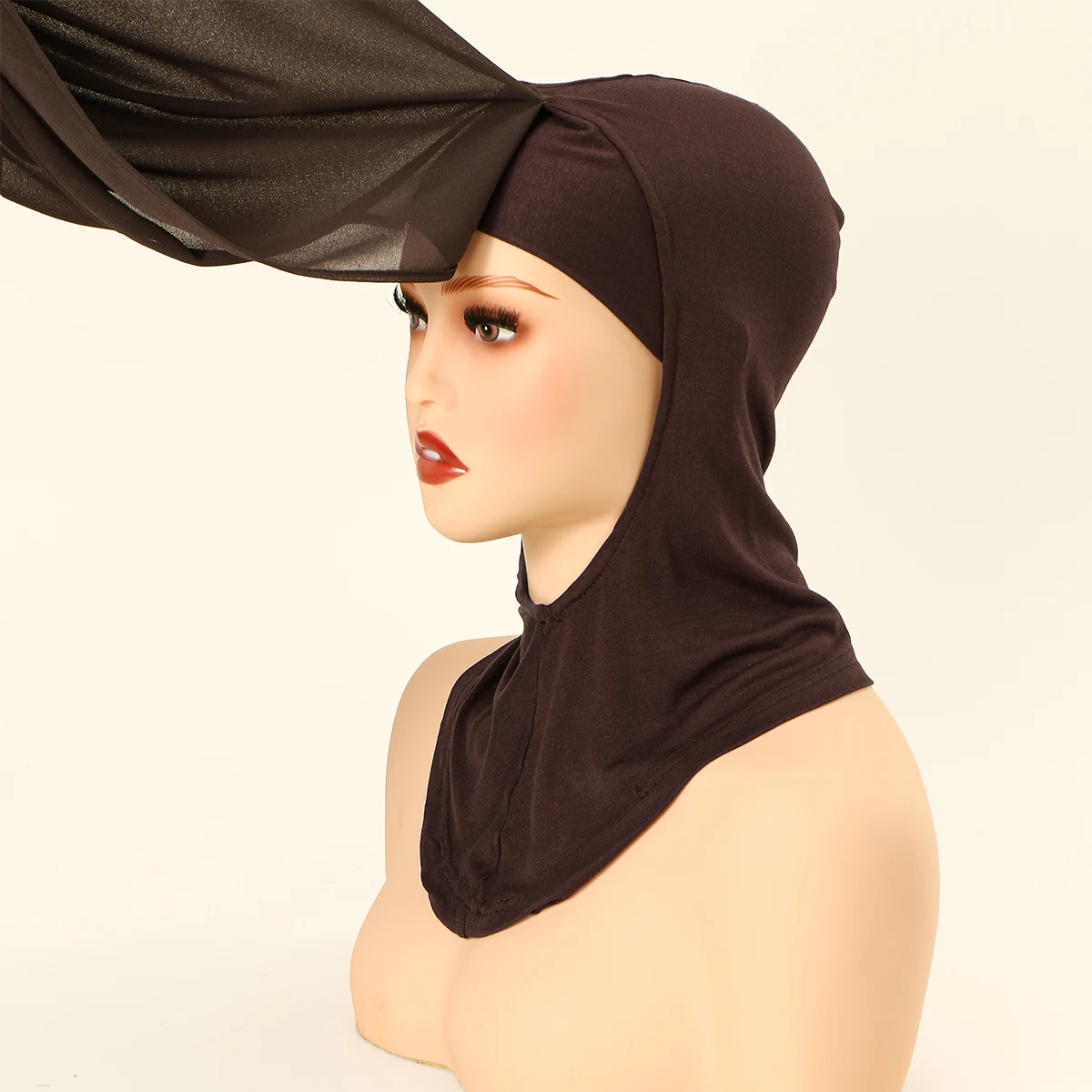Muslimischer Instant-Chiffon-Hijab Ramadan Inneres Kopfband Damen-Kappe Bonnet Langer Schal mit Jersey-Unterkopftuch Nackenschutz Kopfbedeckung – Detail 18