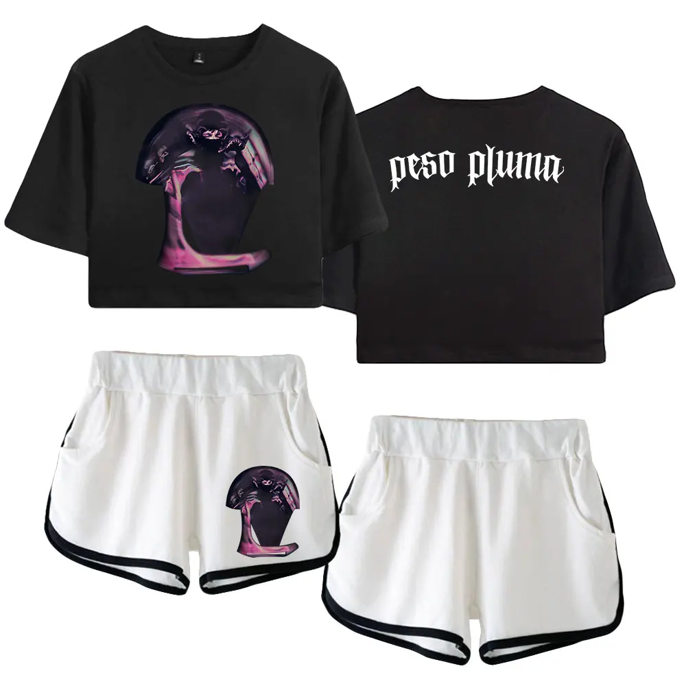 

Peso Pluma Disenos Merch Two Piece Set Short Sleeve Cropped Top Navel Tee+Shorts 2023 World Tour Women's Sets