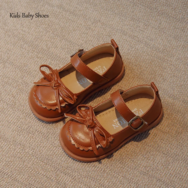 Girls PU Shoes Spring Soft Sole Anti Slip Bow Children Solid Color Loafer Flats Size 21-30 Girls Shoes Girls Flats