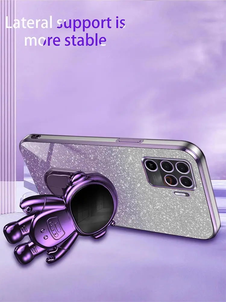 Luxury Glitter Plating Astronaut Holder Case - Women's Stand Soft Silicone Back Cover