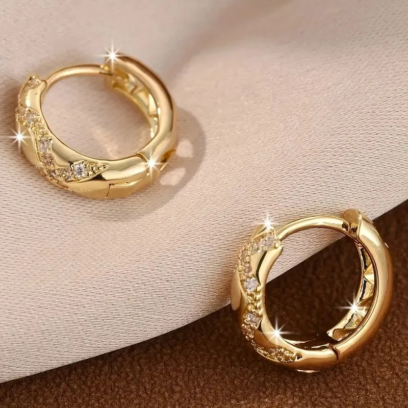 Golden-Tone Bohemian Cross Hoop Earrings for Women Sparkling Synthetic CZ Design Ear Buckle Wedding Jewelry Gifts
