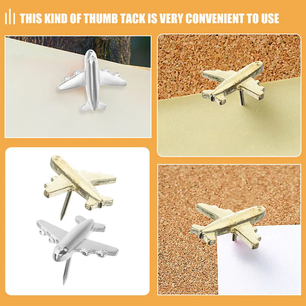 24개 금속 비행기 모양 푸시핀, 게시판, 코르크보드, 지도, 여행 사진, 사무실용 장 푸시핀