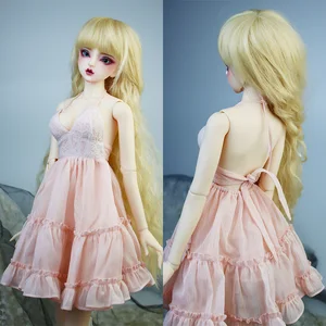 【High Quality】1/3 Female Sexy Deep V Sling Dress Pink Lace Backless Princess Cake Skirt for BJD Action Figure Body Model