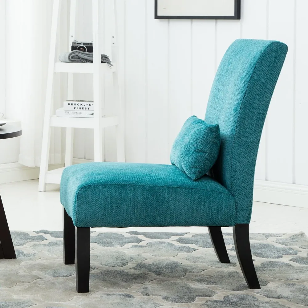 Pisano Teal Blue Fabric Armless Contemporary Accent Chair with Kidney Pillow 4